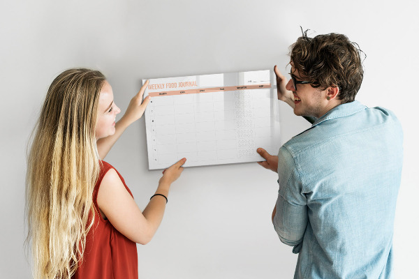 Memobord van glas met print inclusief neodymium magneten Wekelijks voedingsdagboek en aantekeningen