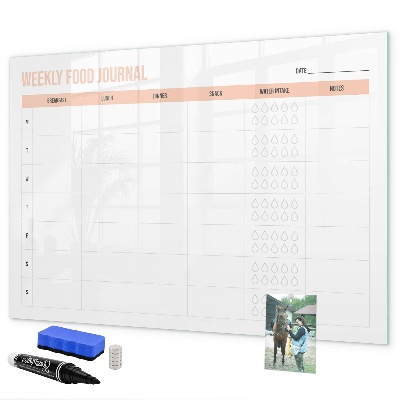 Memobord van glas met print inclusief neodymium magneten Wekelijks voedingsdagboek en aantekeningen