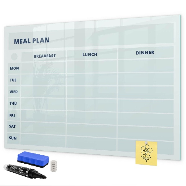 Memobord van glas met print inclusief neodymium magneten Maaltijdplan met ruimte voor foto's