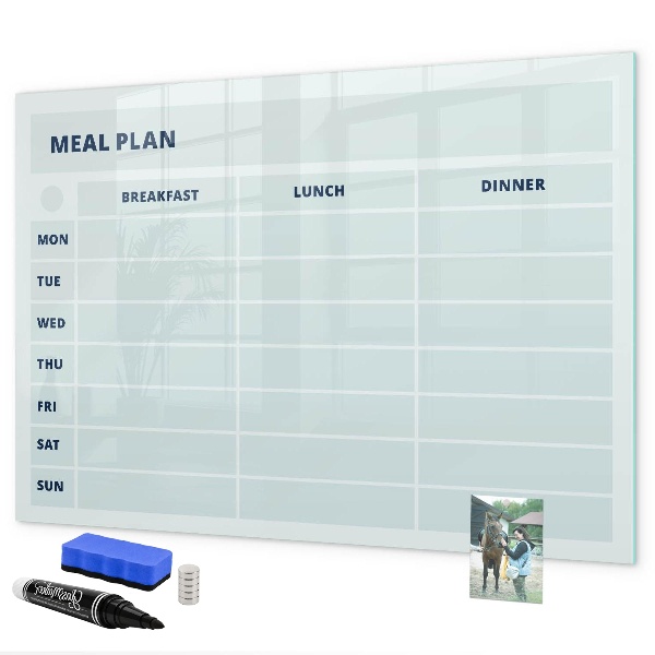 Memobord van glas met print inclusief neodymium magneten Maaltijdplan met ruimte voor foto's