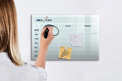 Memobord van glas met print inclusief neodymium magneten Maaltijdplan met ruimte voor foto's