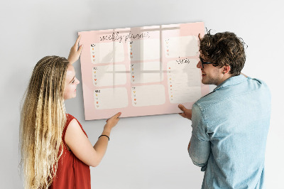 Decoratief glazen wandbord beschrijfbaar en magnetisch Weekplanner met ruimte voor foto's