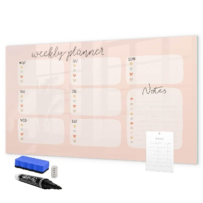 Decoratief glazen wandbord beschrijfbaar en magnetisch Weekplanner met ruimte voor foto's