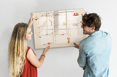 Memobord van glas met print inclusief neodymium magneten Weekplanner met ruimte voor foto's