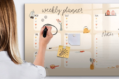 Memobord van glas met print inclusief neodymium magneten Weekplanner met ruimte voor foto's