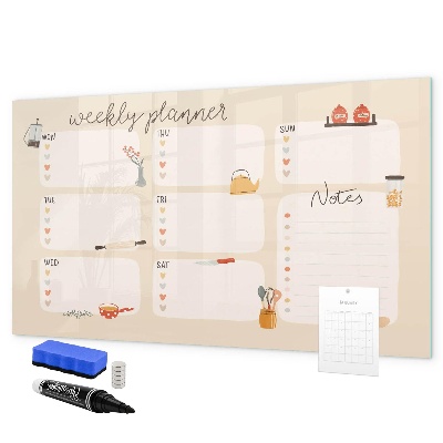 Memobord van glas met print inclusief neodymium magneten Weekplanner met ruimte voor foto's