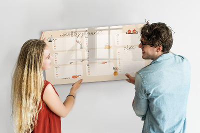 Memobord van glas met print inclusief neodymium magneten Weekplanner met ruimte voor foto's