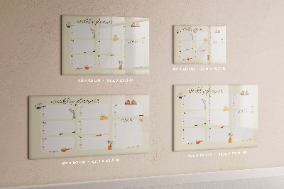 Memobord van glas met print inclusief neodymium magneten Weekplanner met ruimte voor foto's