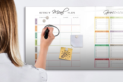 Decoratief glazen wandbord beschrijfbaar en magnetisch Maaltijdplan en boodschappenlijst