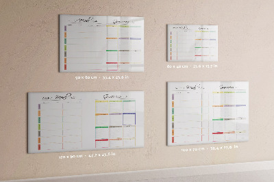 Decoratief glazen wandbord beschrijfbaar en magnetisch Maaltijdplan en boodschappenlijst