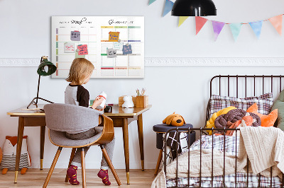 Decoratief glazen wandbord beschrijfbaar en magnetisch Maaltijdplan en boodschappenlijst