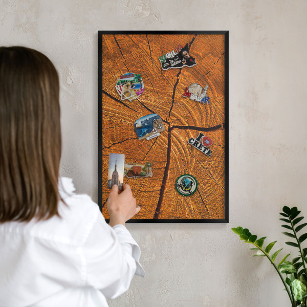 Wandbord voor magneten in een zwarte lijst Houtnerf