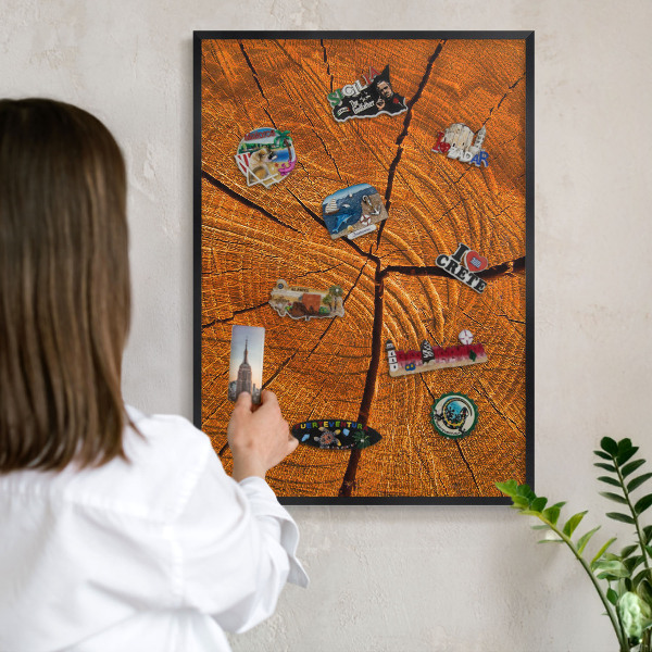 Wandbord voor magneten in een zwarte lijst Houtnerf