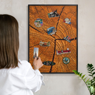 Wandbord voor magneten in een zwarte lijst Houtnerf