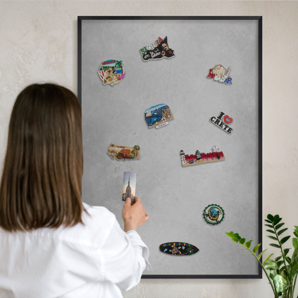 Wandbord voor magneten in een zwarte lijst Zilveren mist