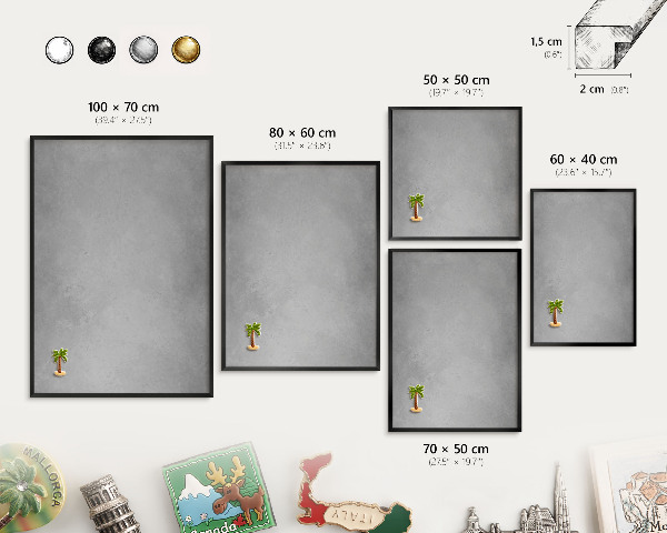 Wandbord voor magneten in een zwarte lijst Zilveren mist