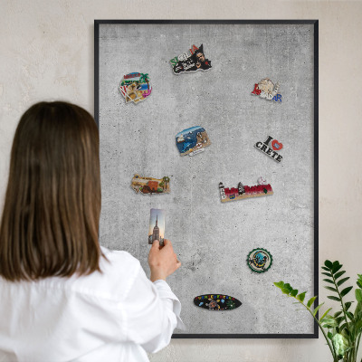 Wandbord voor magneten in een zwarte lijst Concrete minimalisme