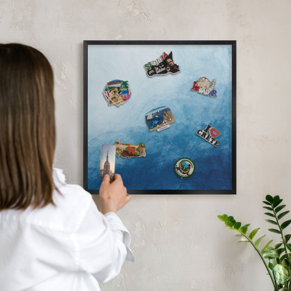 Wandbord voor magneten in een zwarte lijst Blauwe abstracties