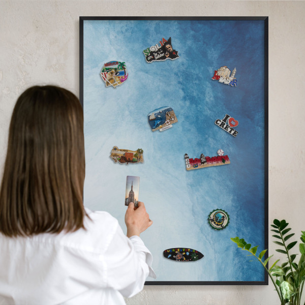 Wandbord voor magneten in een zwarte lijst Blauwe abstracties