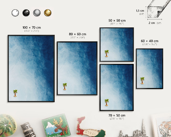 Wandbord voor magneten in een zwarte lijst Blauwe abstracties