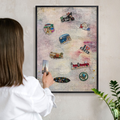 Metalen bord voor magneten met zwarte lijst Pastel abstractie