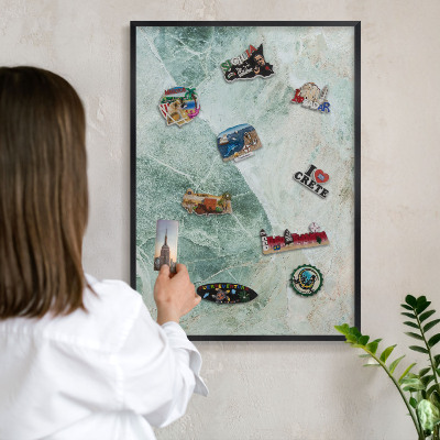 Wandbord voor magneten in een zwarte lijst Groene texturen