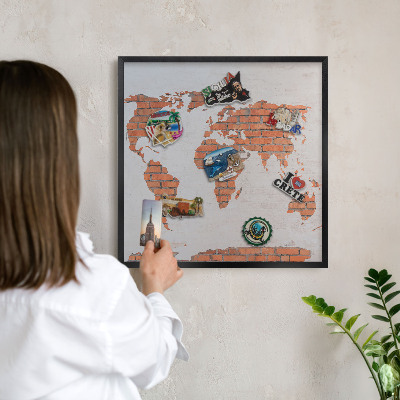 Wandbord voor magneten in een zwarte lijst Bakstenen plattegrond