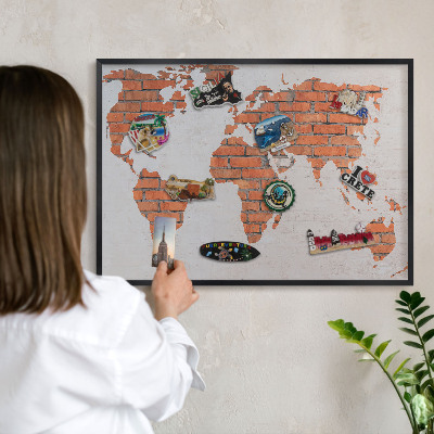 Wandbord voor magneten in een zwarte lijst Bakstenen plattegrond