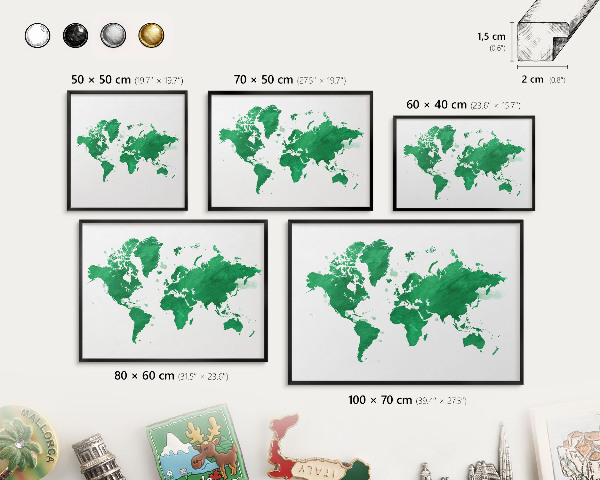 Wandbord voor magneten in een zwarte lijst Groene kaart