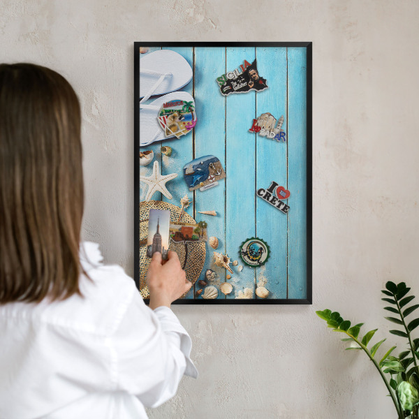 Wandbord voor magneten in een zwarte lijst Vakantiesfeer