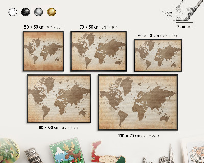 Wandbord voor magneten in een zwarte lijst Wereldkaart
