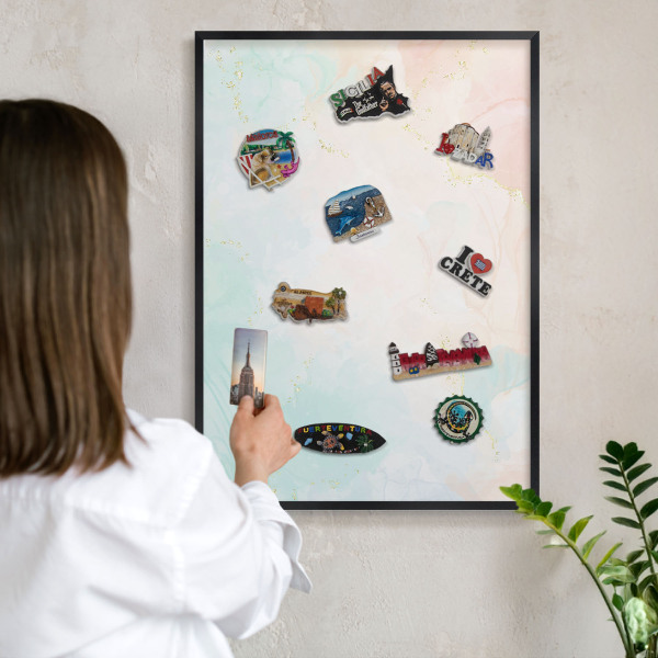 Wandbord voor magneten in een zwarte lijst Pastel elegantie