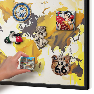 Wandbord voor magneten in een zwarte lijst Wereldkaart