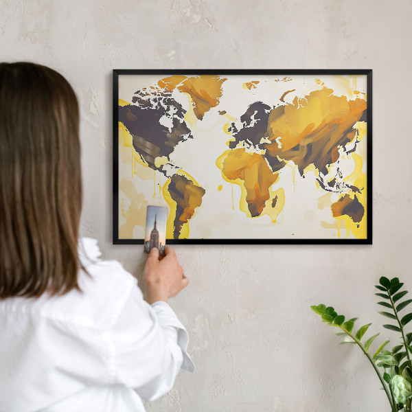 Wandbord voor magneten in een zwarte lijst Wereldkaart