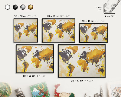 Wandbord voor magneten in een zwarte lijst Wereldkaart