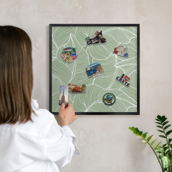 Wandbord voor magneten in een zwarte lijst Tropische bladeren