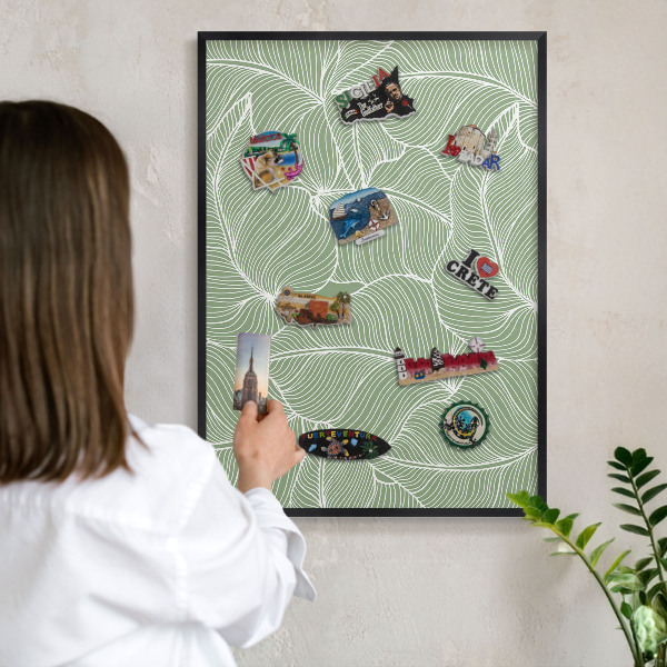 Wandbord voor magneten in een zwarte lijst Tropische bladeren