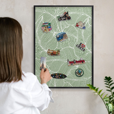 Wandbord voor magneten in een zwarte lijst Tropische bladeren
