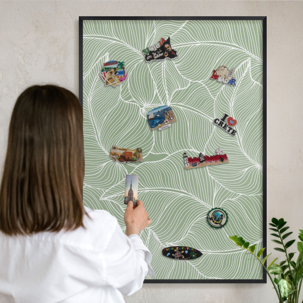 Wandbord voor magneten in een zwarte lijst Tropische bladeren