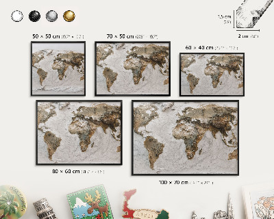 Wandbord voor magneten in een zwarte lijst Reliëfkaart