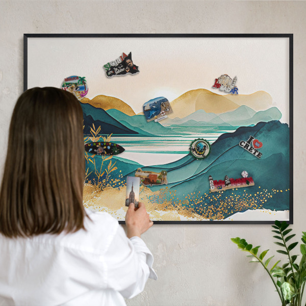 Wandbord voor magneten in een zwarte lijst Een vredig uitzicht