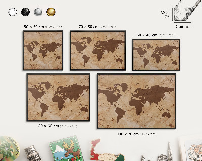 Wandbord voor magneten in een zwarte lijst Wereldkaart