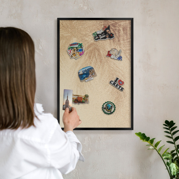 Wandbord voor magneten in een zwarte lijst Zandbladeren