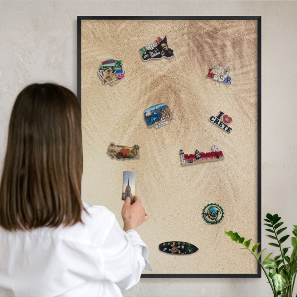 Wandbord voor magneten in een zwarte lijst Zandbladeren