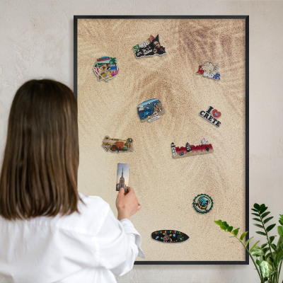 Wandbord voor magneten in een zwarte lijst Zandbladeren