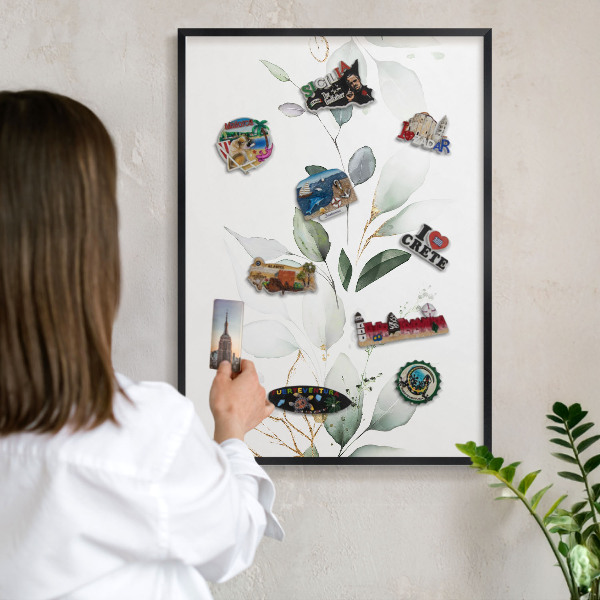Metalen bord voor magneten met zwarte lijst Botanische elegantie