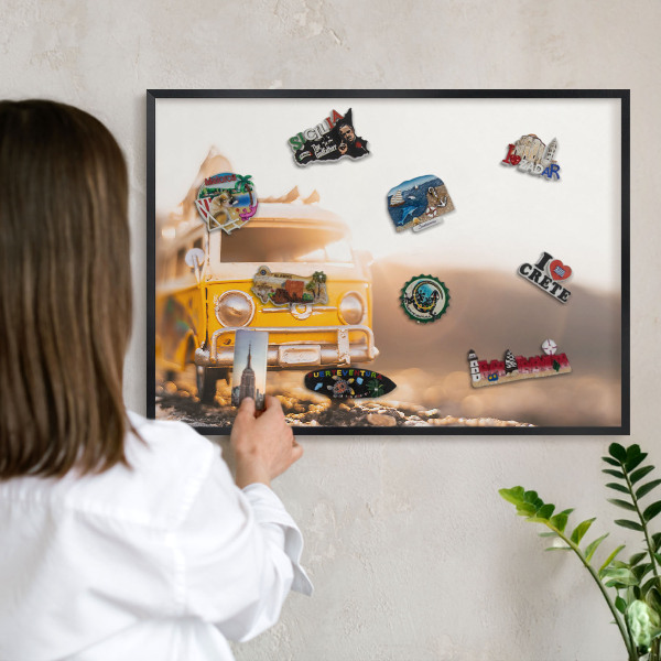 Wandbord voor magneten in een zwarte lijst Retro reizen