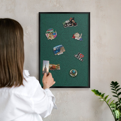 Wandbord voor magneten in een zwarte lijst Groene bladeren