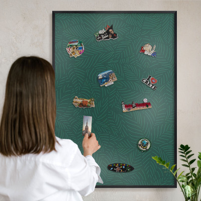 Wandbord voor magneten in een zwarte lijst Groene bladeren