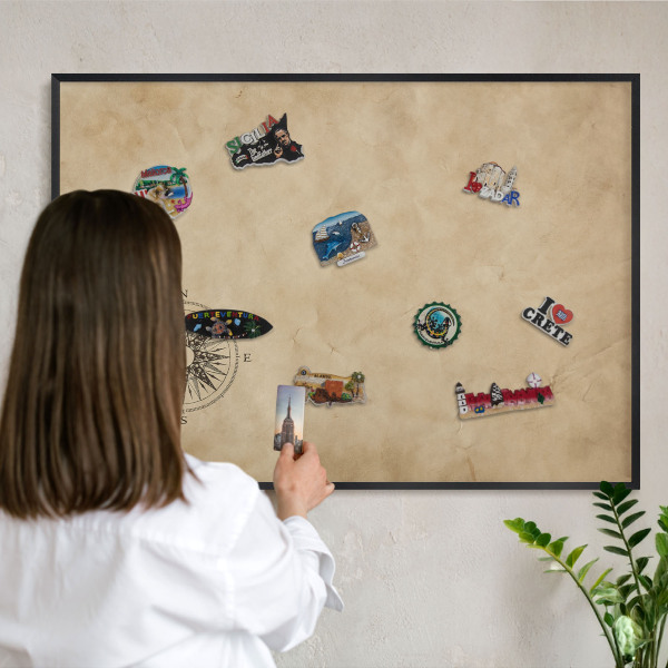 Wandbord voor magneten in een zwarte lijst Windroos